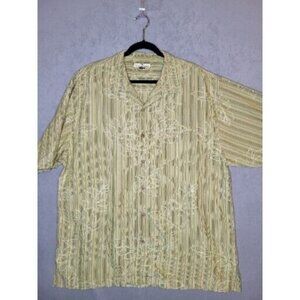 Tommy Bahama Shirt Mens XL Silk Hawaiian Short Sleeve Camp Pinstripe Palm, EUC!